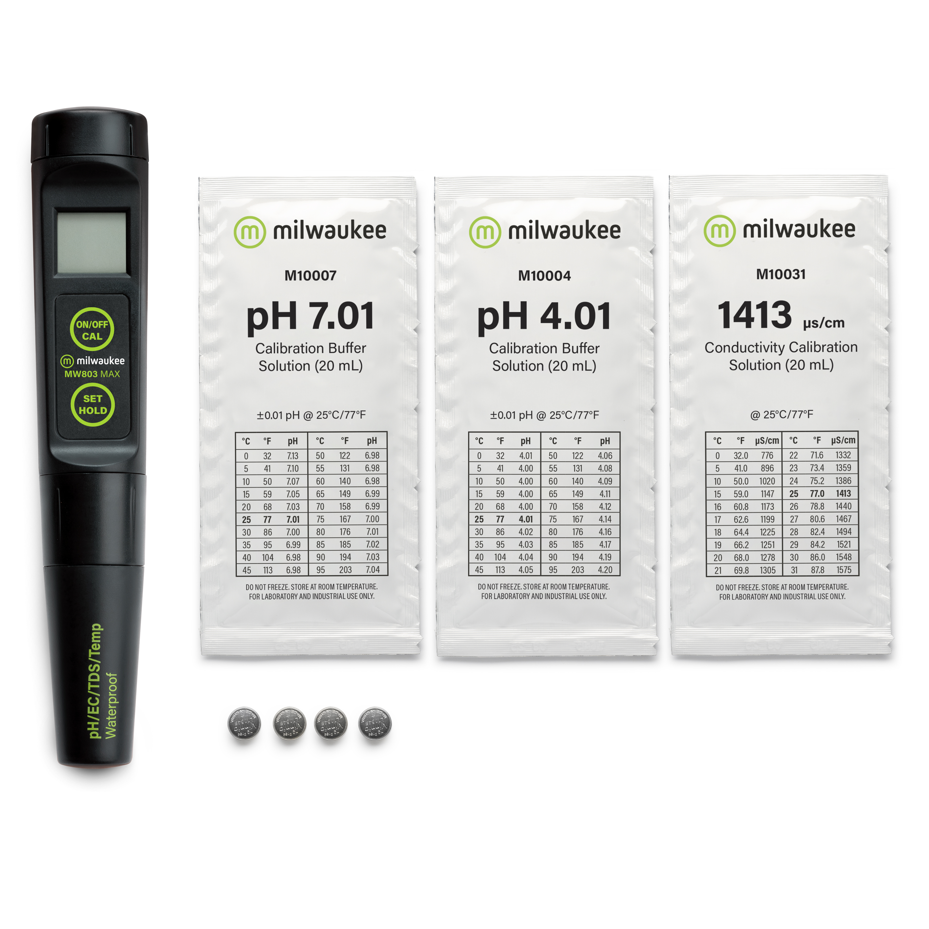 Milwaukee MW803 MAX Waterproof Low Range 4-in-1 pH / EC / TDS/Temp Tester with Replaceable Probe